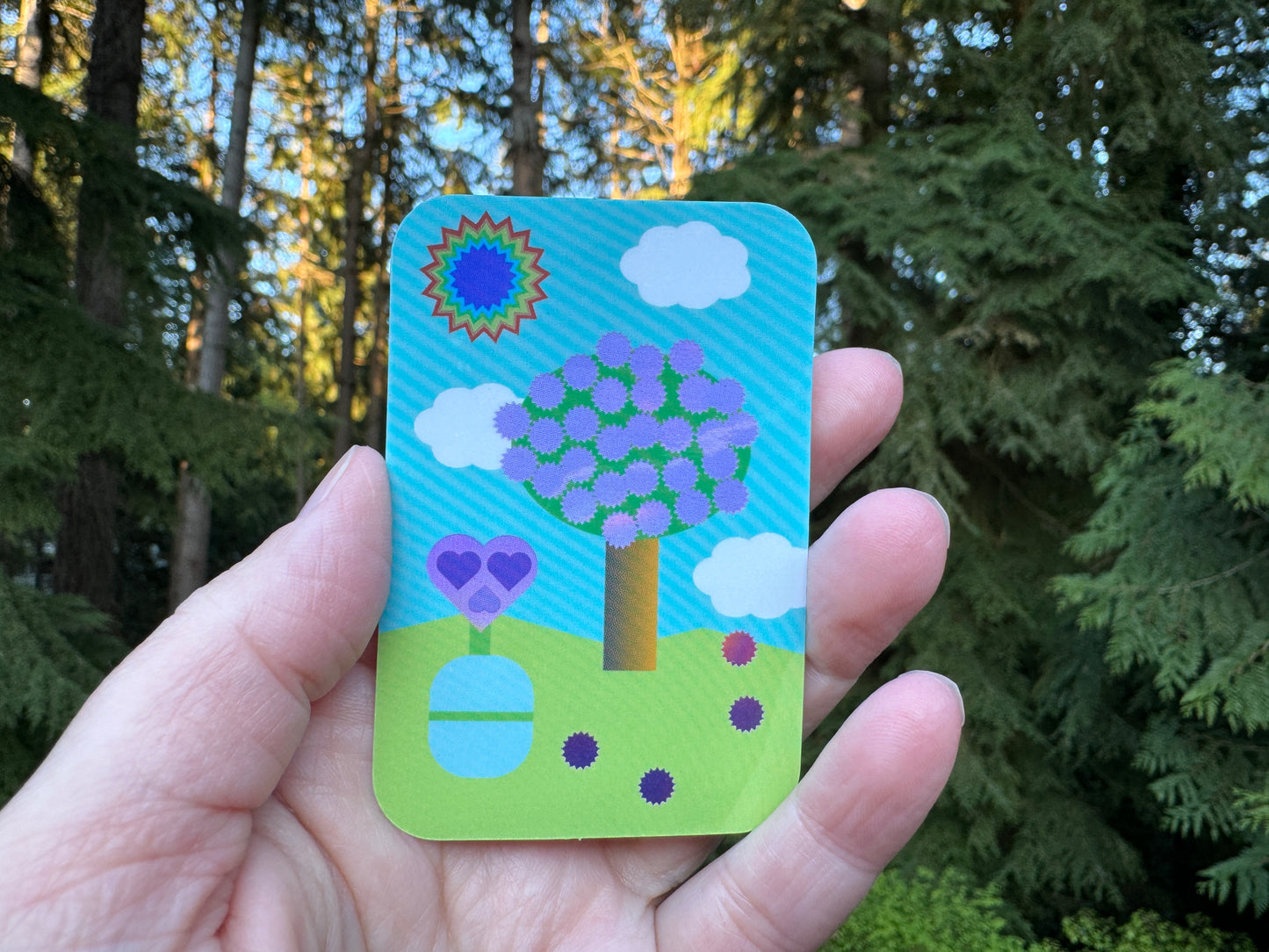 Cherry Blossom Holographic Rainbow Heart Man Sticker