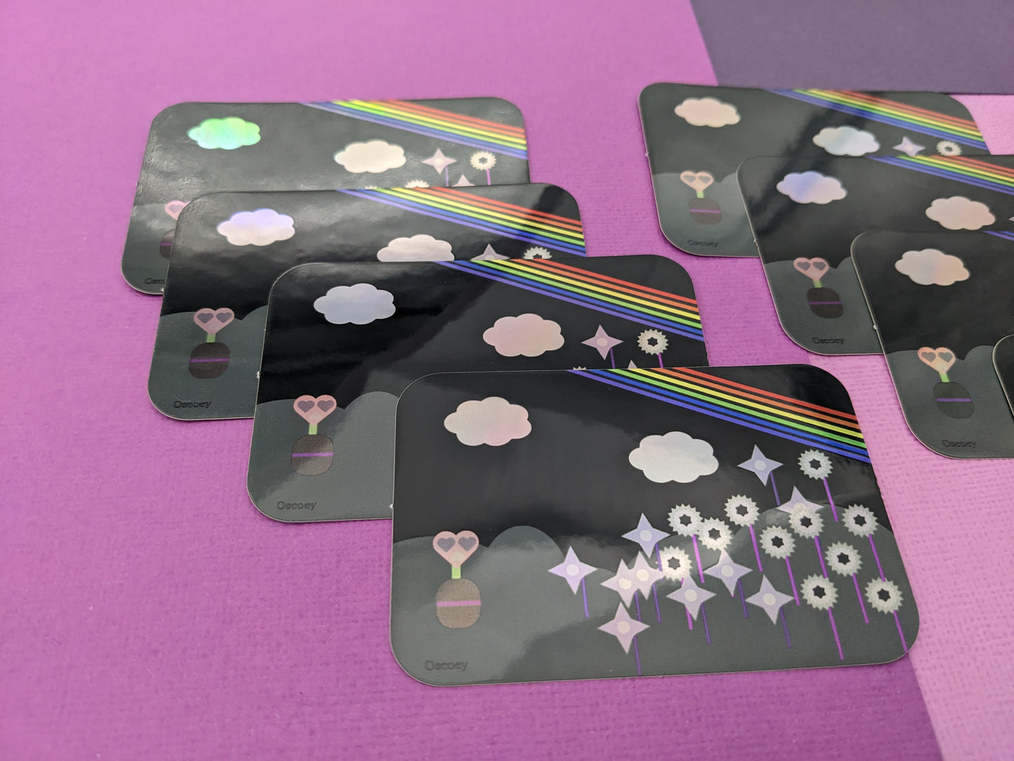 Midnight Rainbow Flower Holographic Sticker