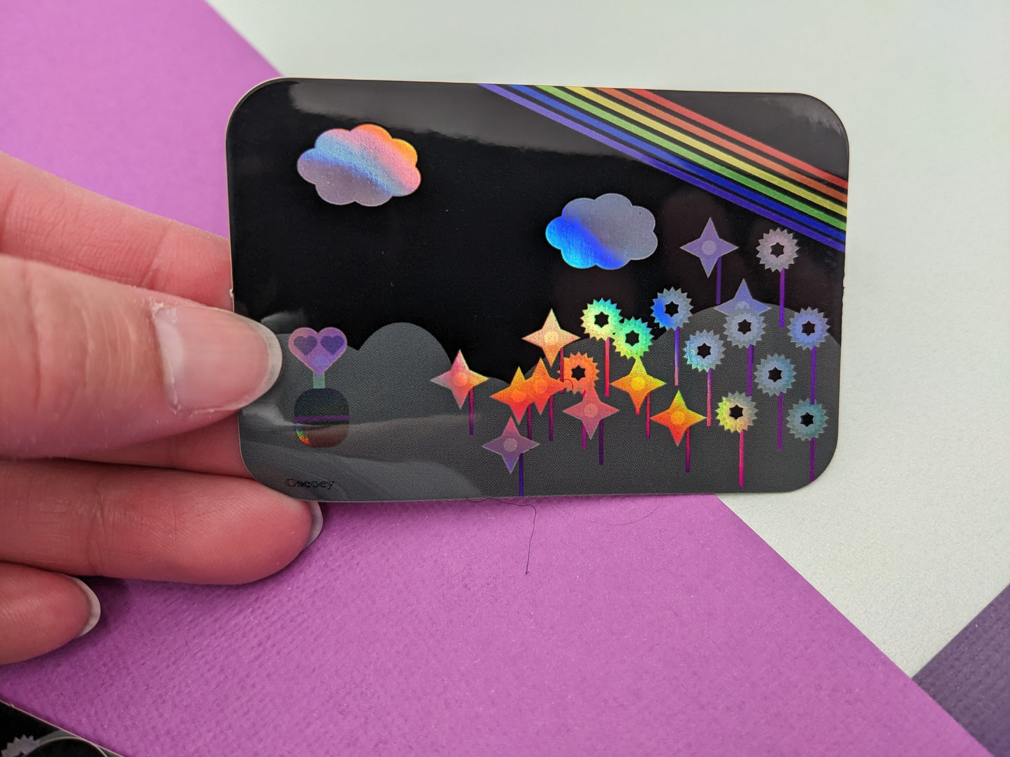 Midnight Rainbow Flower Holographic Sticker