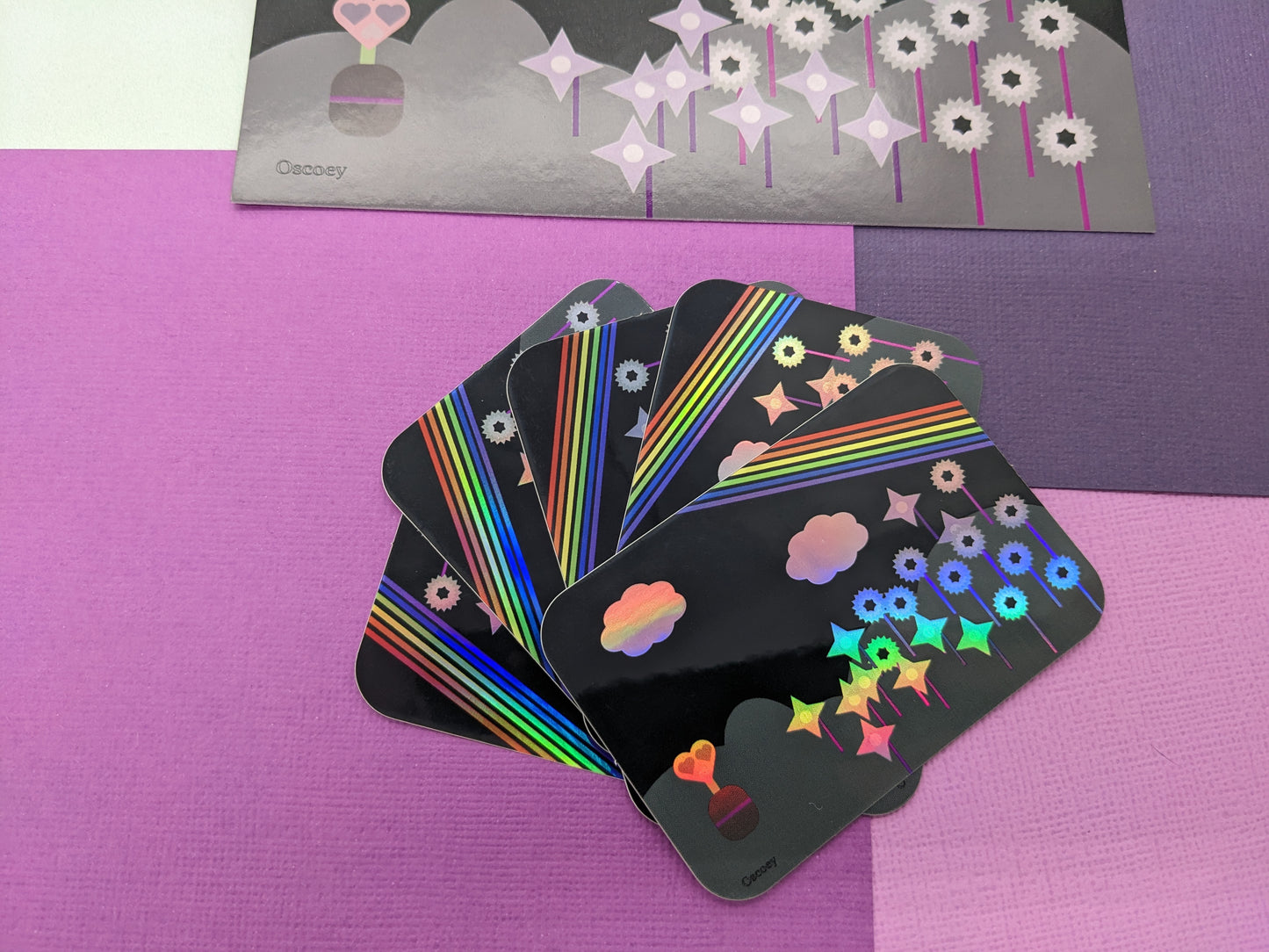 Midnight Rainbow Flower Holographic Sticker