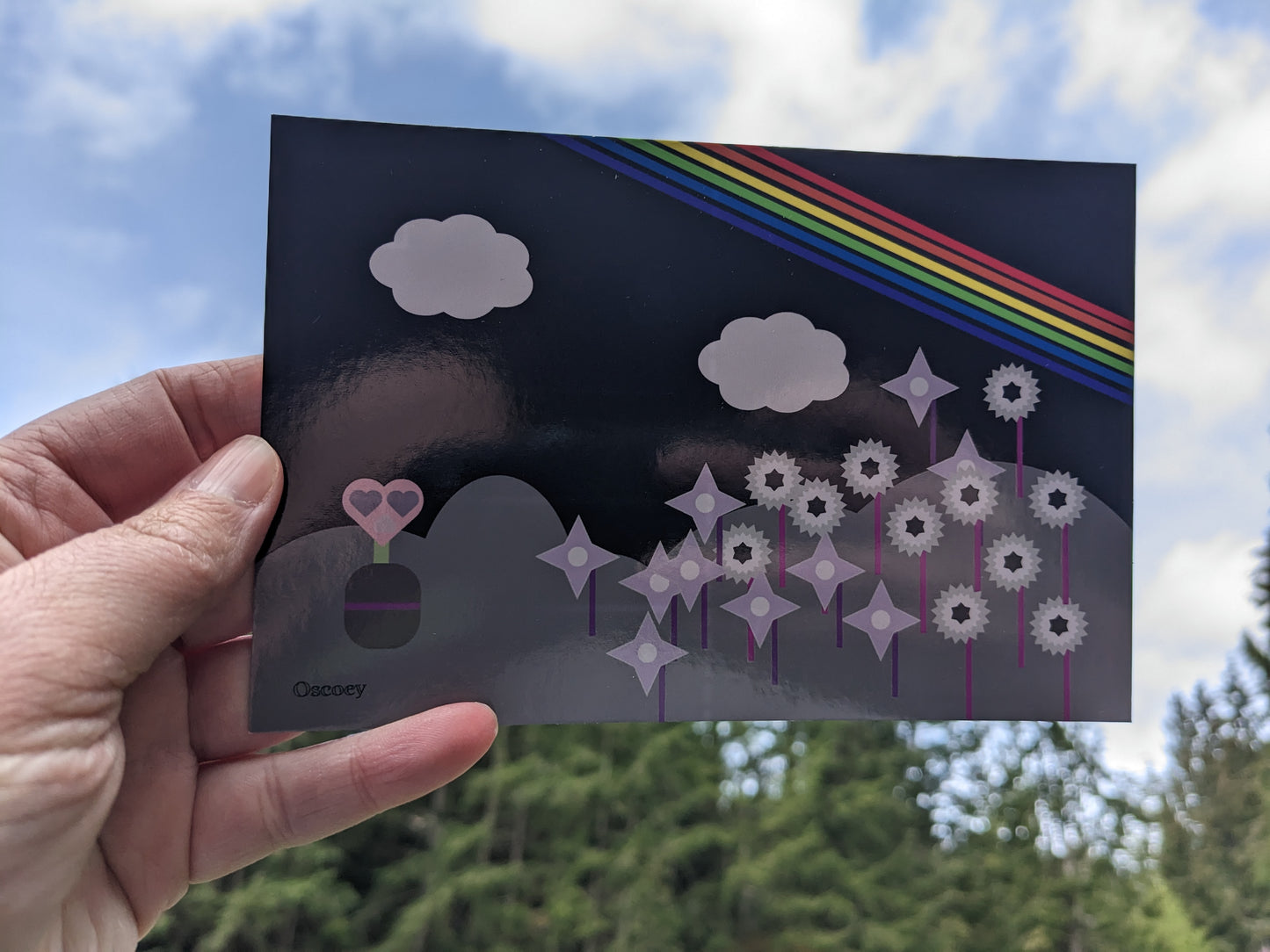 Midnight Rainbow Flowers Postcard
