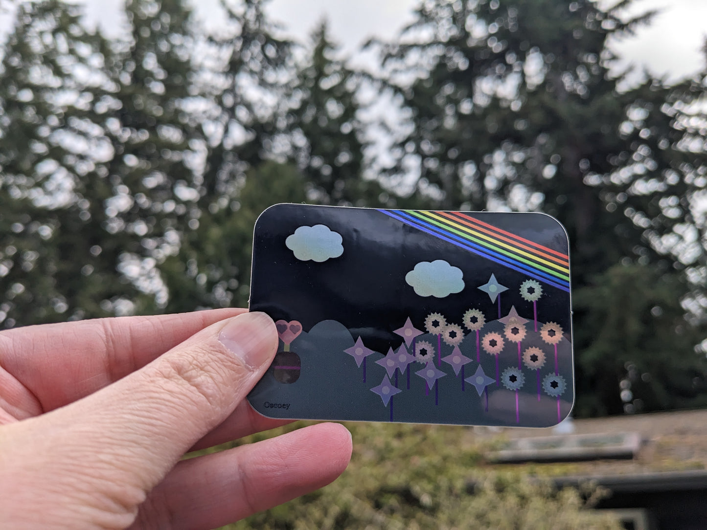 Midnight Rainbow Flower Holographic Sticker