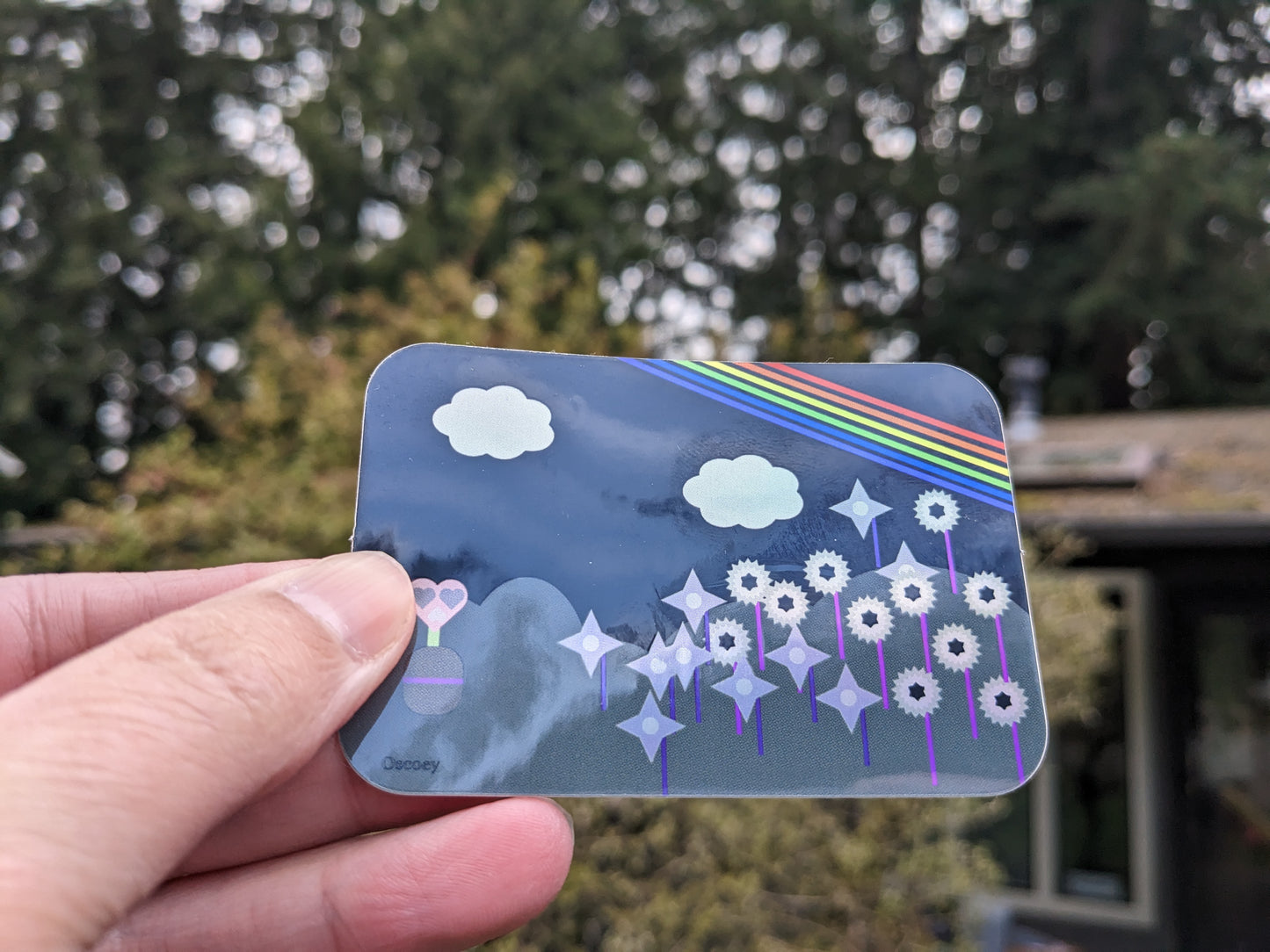 Midnight Rainbow Flower Holographic Sticker