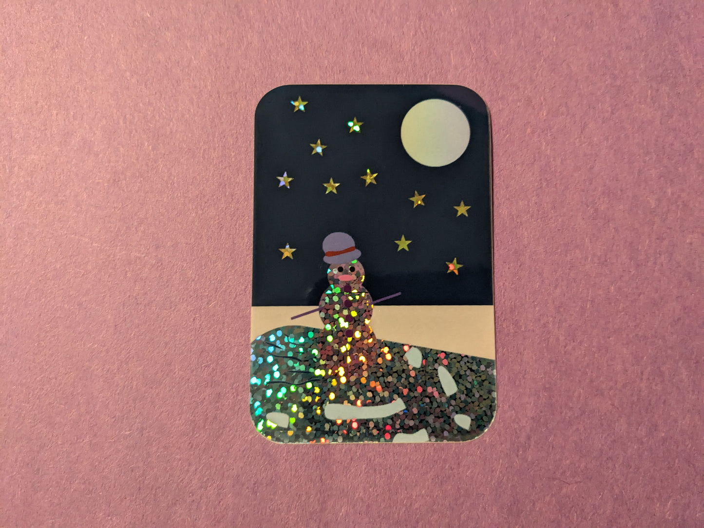 Glittery Ice Skating Snowman Sticker