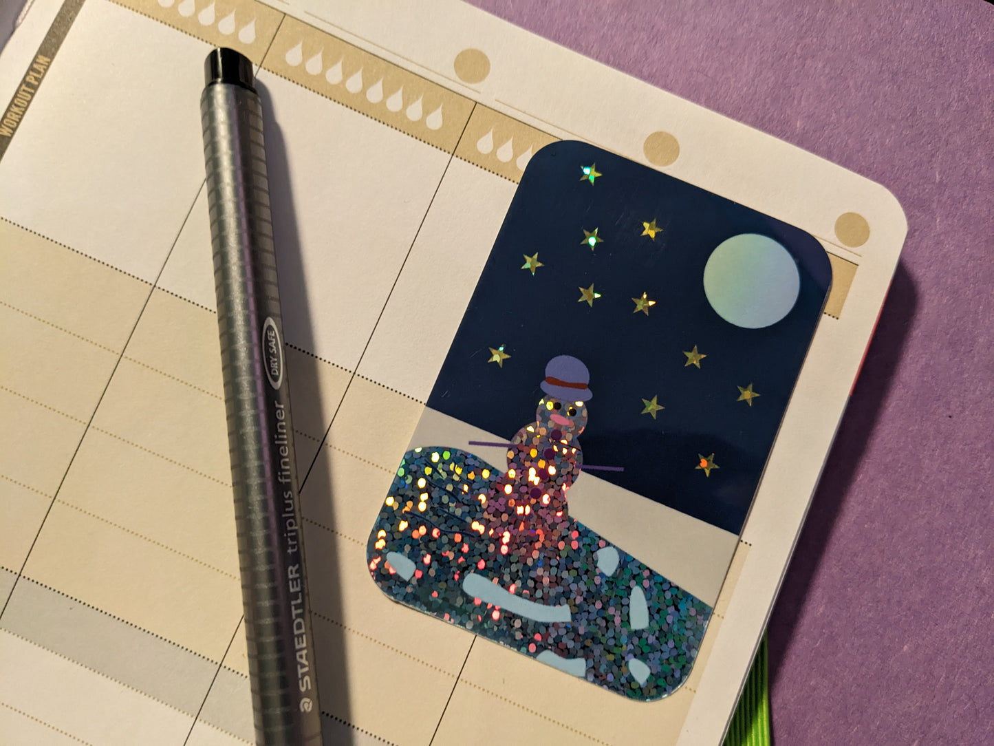 Glittery Ice Skating Snowman Sticker