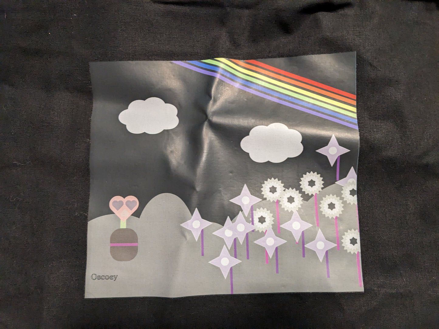 All Black Midnight Rainbow Flower Zippered Tote