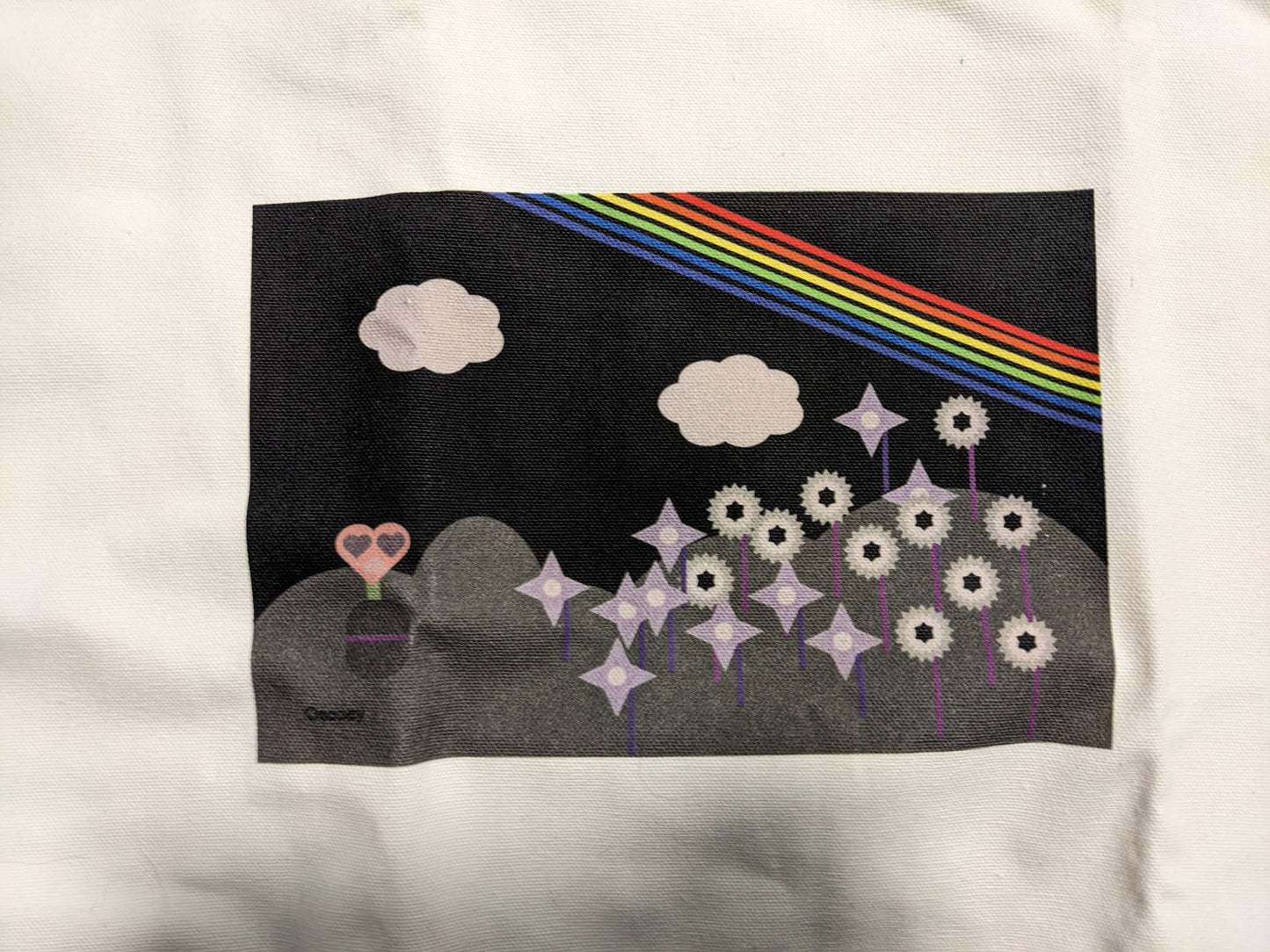 Large Midnight Rainbow Flowers Cotton Tote Bag