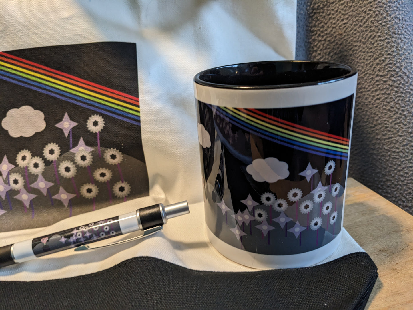 Mug in Midnight Rainbow Flower Design