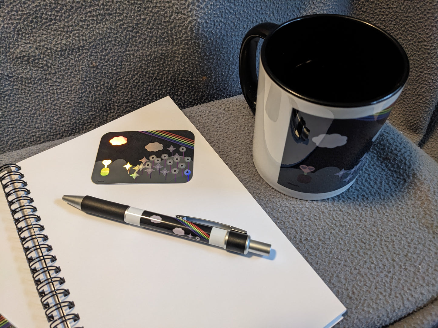 Clicky Pen in Midnight Rainbow Flowers