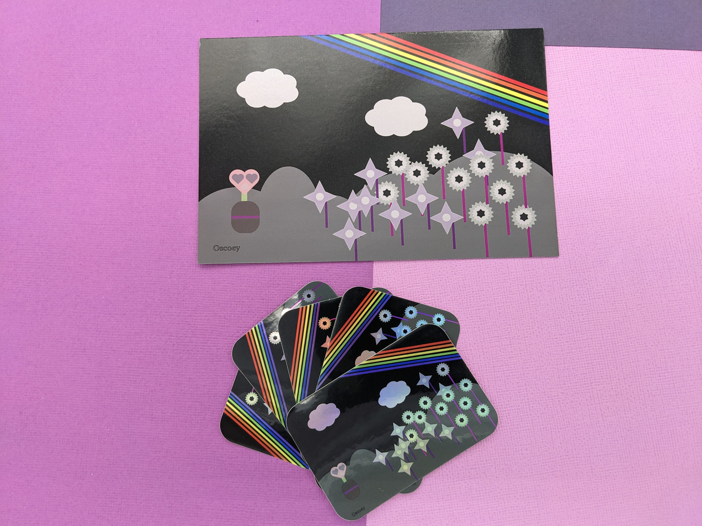 Midnight Rainbow Flower Holographic Sticker