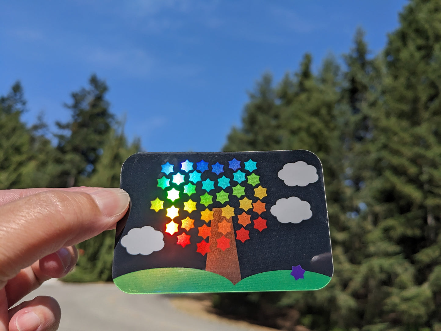 Midnight Rainbow Tree Holographic Sticker