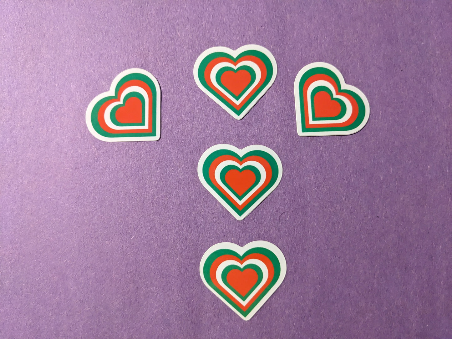 5 pack Mini Red and Green Hearts
