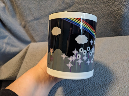Mug in Midnight Rainbow Flower Design