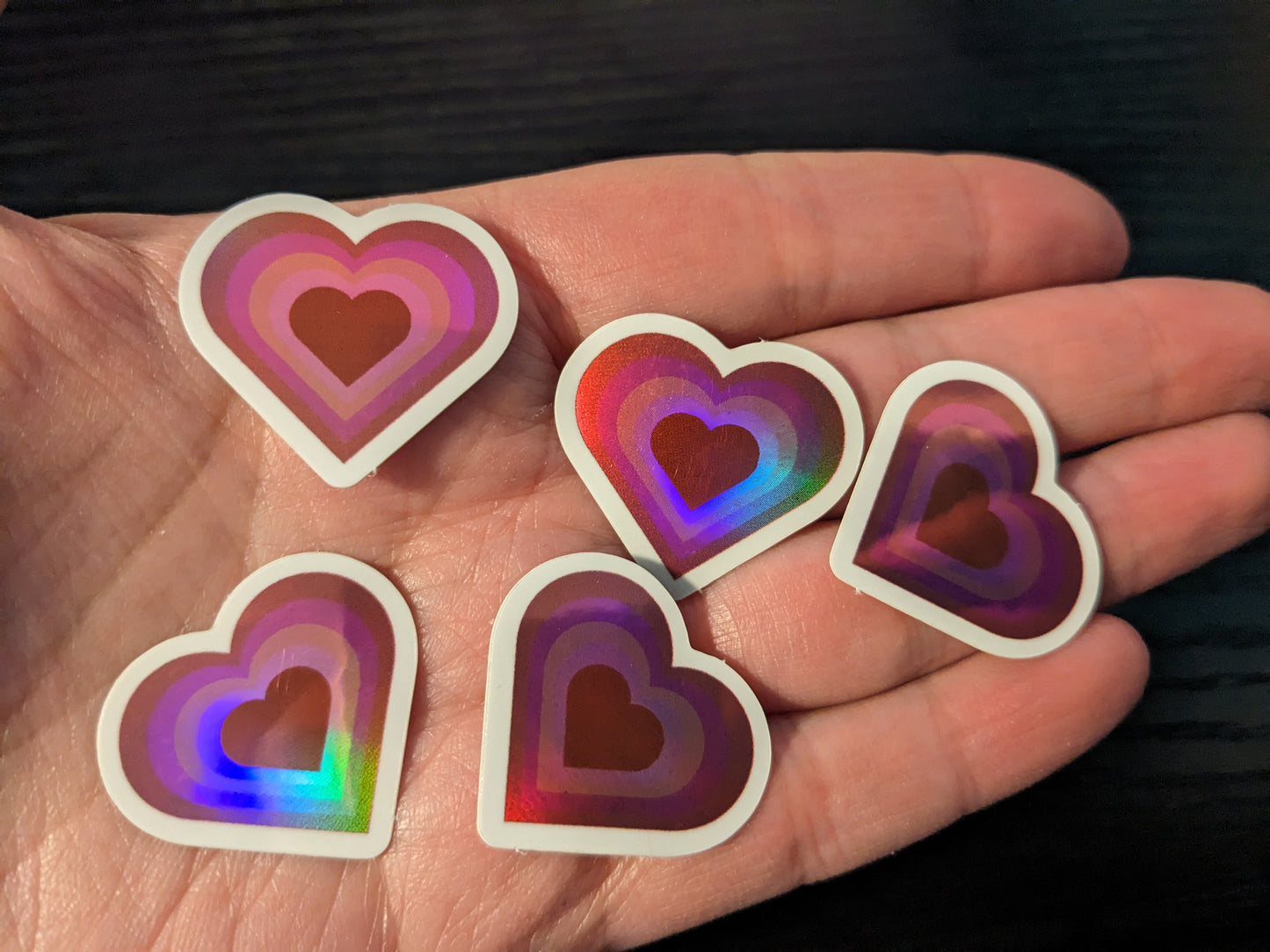 5 pack Mini Pink Holographic Rainbow Hearts